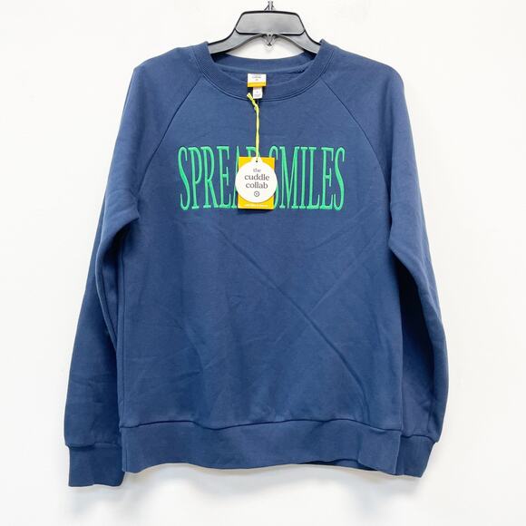 The Cuddle Collab Women's Crewneck SPREAD SMILES Sweatshirt Blue Size Small - Picture 1 of 5